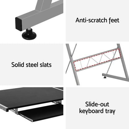 Computer Desk L-Shape Keyboard Tray Shelf Black