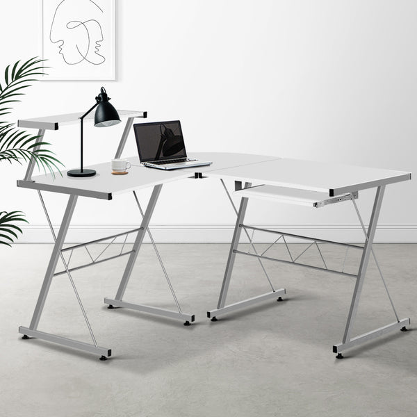  Corner Metal Pull Out Table Desk - White