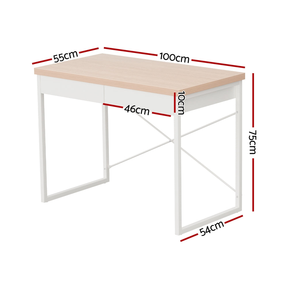 Computer Desk Drawer Storage Oak 100Cm