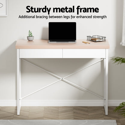 Computer Desk Drawer Storage Oak 100Cm
