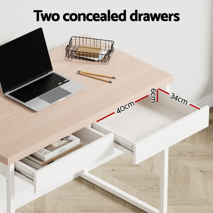 Computer Desk Drawer Storage Oak 100Cm
