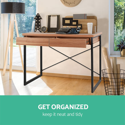 Computer Desk Drawer Storage Walnut 100Cm