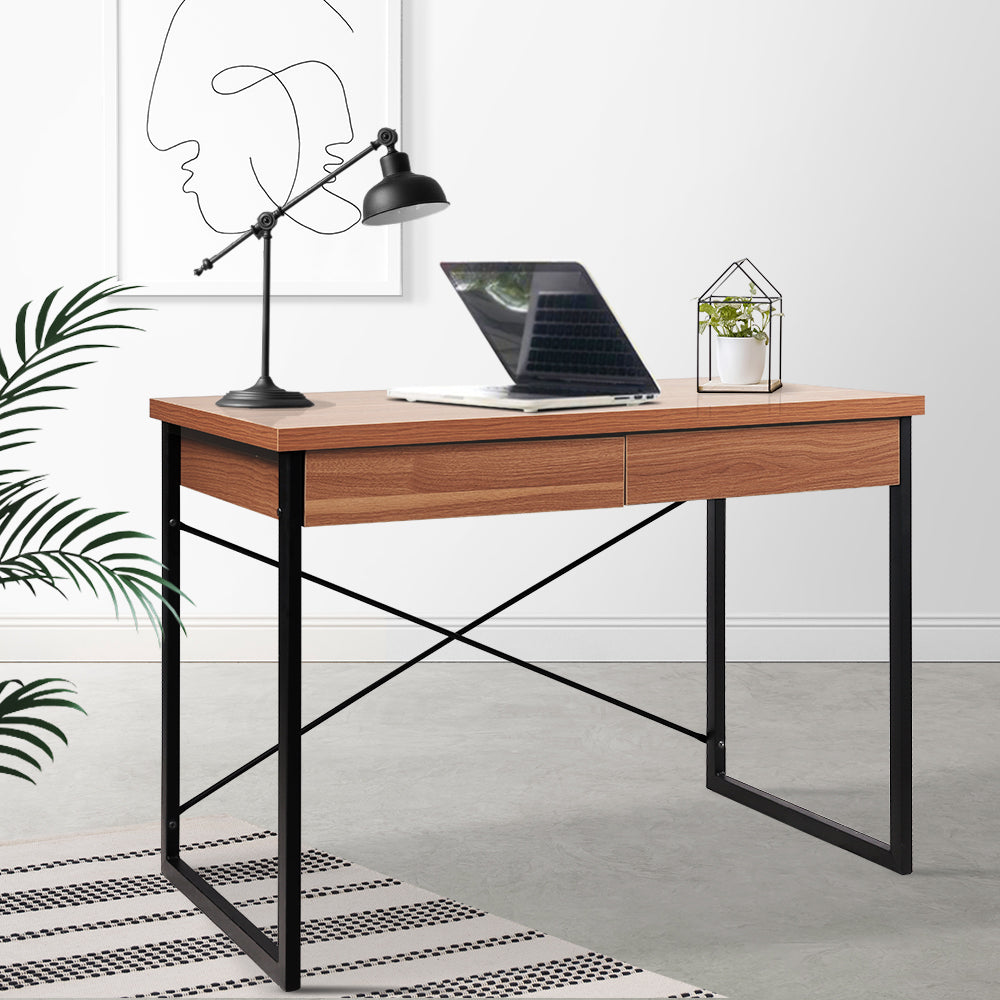 Computer Desk Drawer Storage Walnut 100Cm