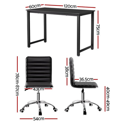 Computer Desk Office Chair Set Black 120x60x75cm
