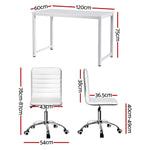 Computer Desk 120cm Executive Office Chairs Set PU Leather Low Back White
