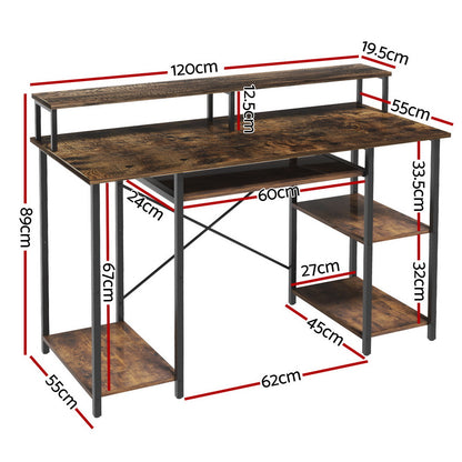 Computer Desk Laptop Desks Home Office Study Table Open Shelf Brown 120CM