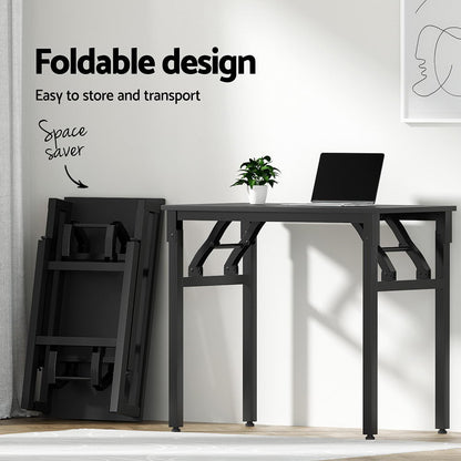 Computer Desk Office Chair PU Leather Set Foldable Home Study Table Black