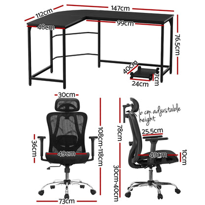 Computer Desk L-Shape Corner Desks Ergonomic Office Chair Mesh Chairs