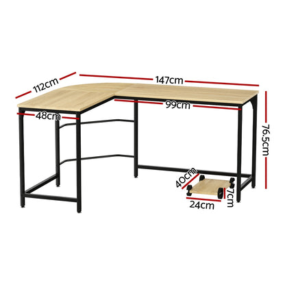 Computer Desk L-Shape Cpu Stand Oak 147Cm