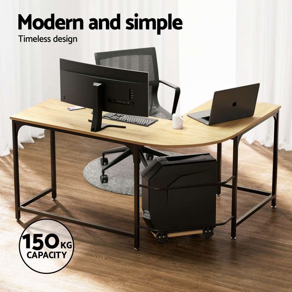 Computer Desk L-Shape Cpu Stand Oak 147Cm