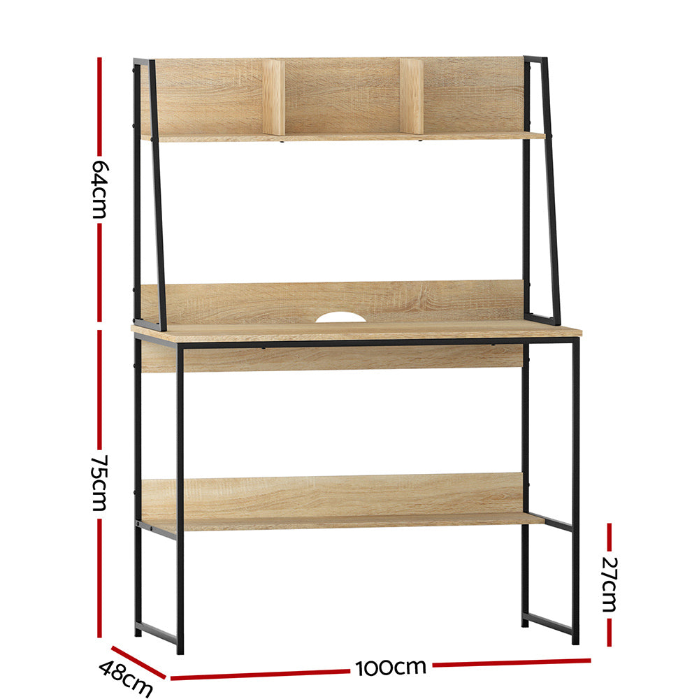Computer Desk Bookshelf Storage 100Cm Oak