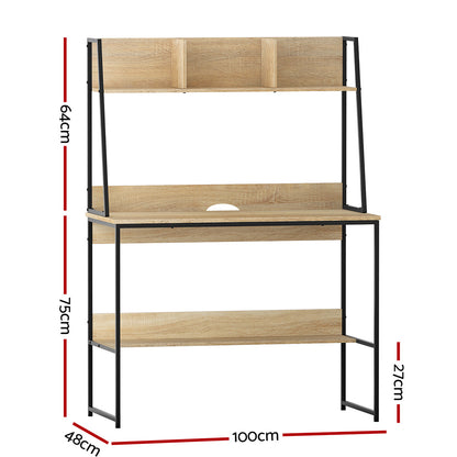 Computer Desk Bookshelf Storage 100Cm Oak