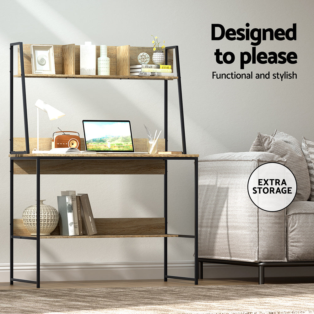 Computer Desk Bookshelf Storage 100Cm Oak