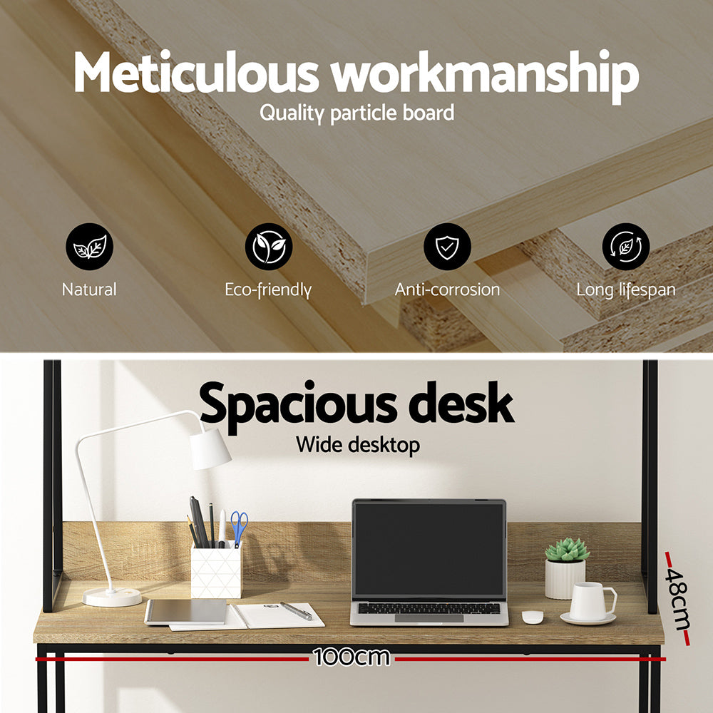 Computer Desk Bookshelf Storage 100Cm Oak