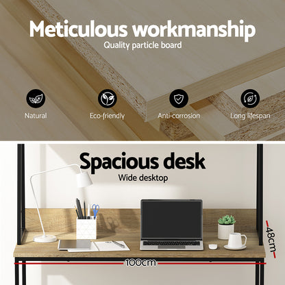 Computer Desk Bookshelf Storage 100Cm Oak