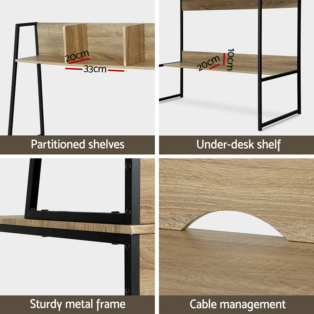 Computer Desk Bookshelf Storage 100Cm Oak
