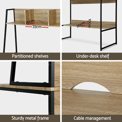 Computer Desk Bookshelf Storage 100Cm Oak