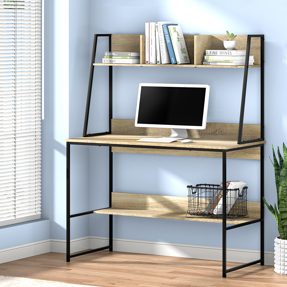 Computer Desk Bookshelf Storage 100Cm Oak