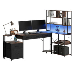 200cm L-Shaped Gaming Desk LED Lights Power Outlets | HomeAndLiving