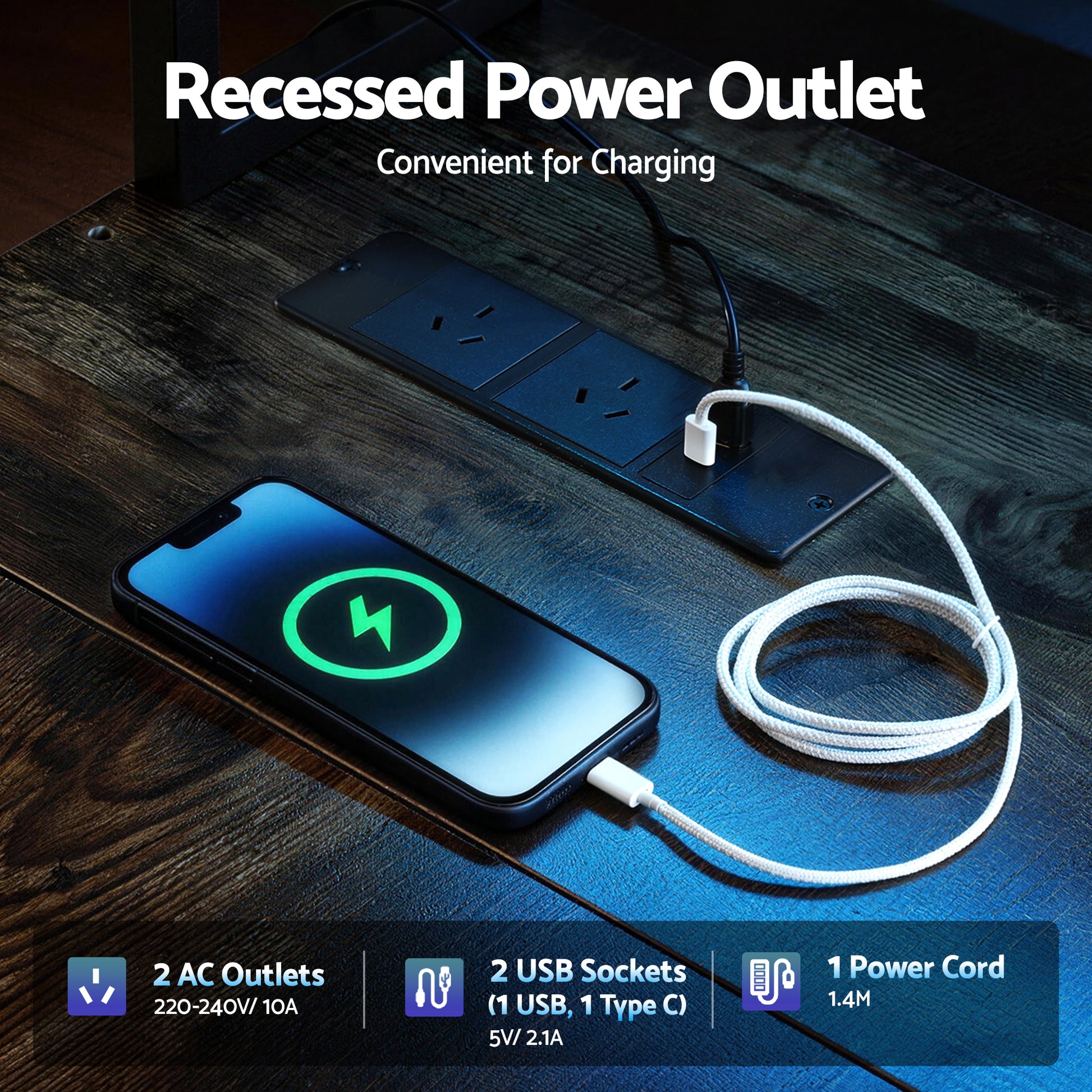 200cm L-Shaped Gaming Desk LED Lights Power Outlets | HomeAndLiving