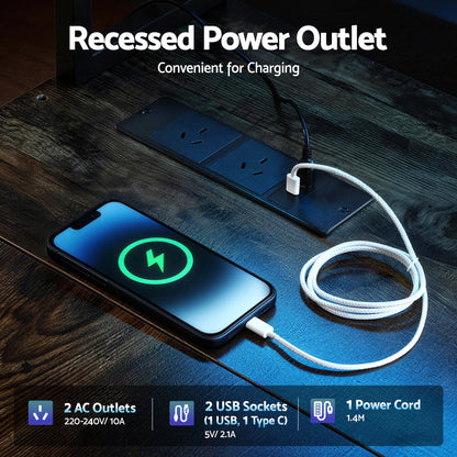 200cm L-Shaped Gaming Desk LED Lights Power Outlets | HomeAndLiving
