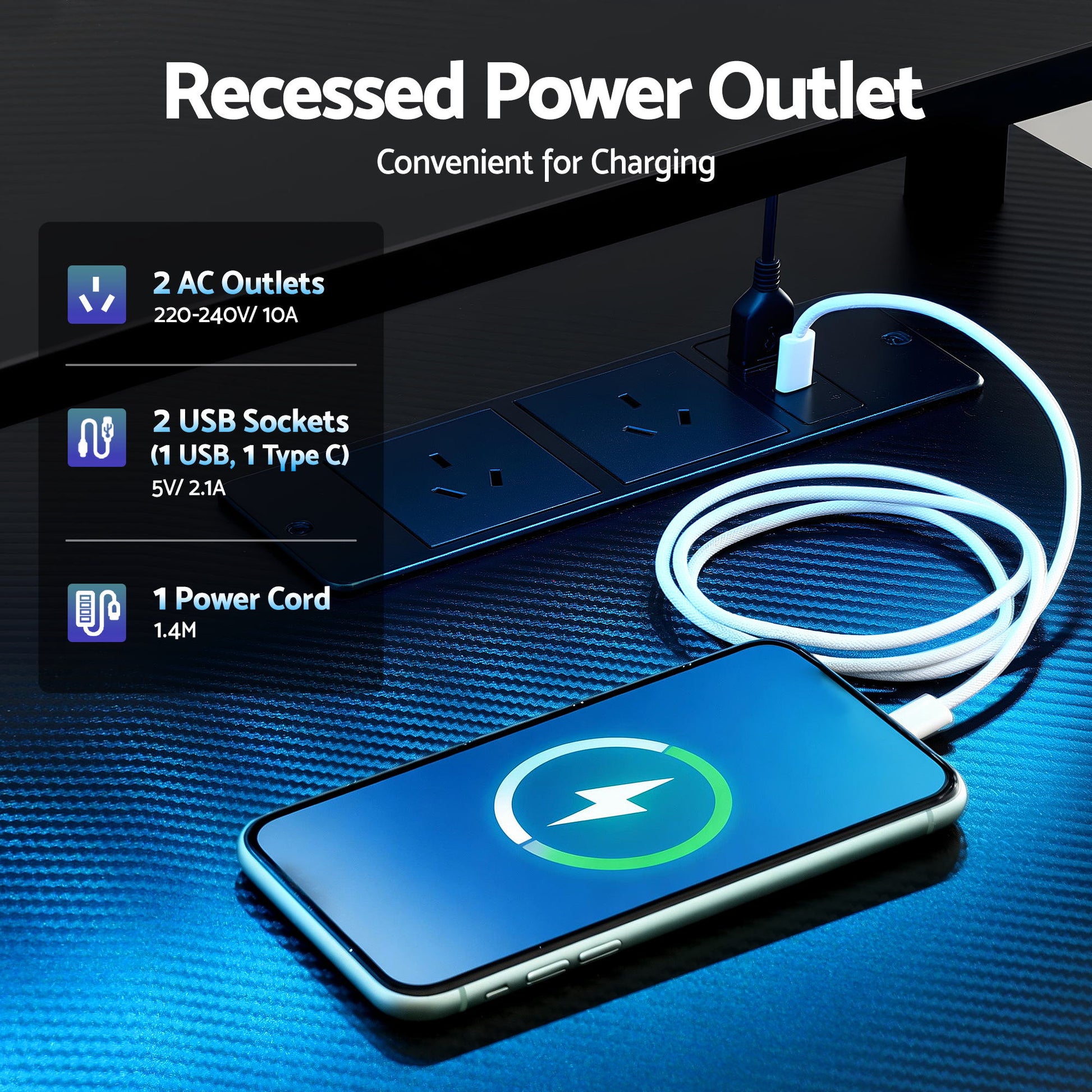L-Shaped Gaming Desk LED Lights Power Outlets | HomeAndLiving