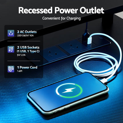 L-Shaped Gaming Desk LED Lights Power Outlets | HomeAndLiving