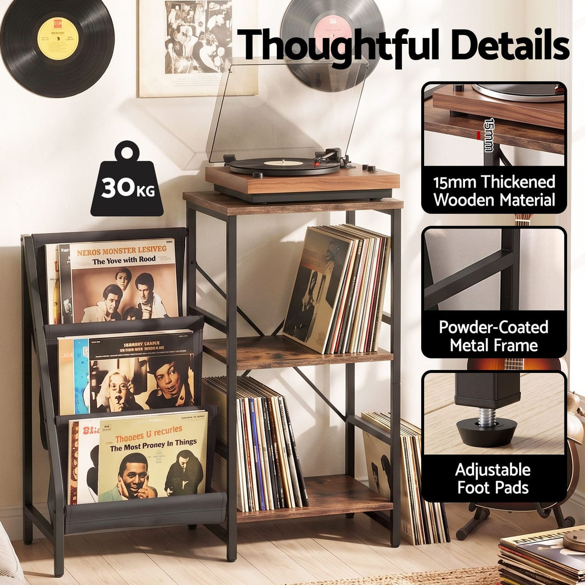 Record Player Stand With Storage 90x34x76cm
