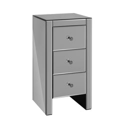 Bedside Table 3 Drawers Mirrored Glass - Quenn Grey