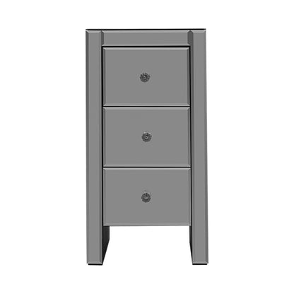 Bedside Table 3 Drawers Mirrored Glass - Quenn Grey