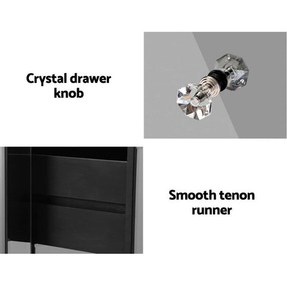 Bedside Table 3 Drawers Mirrored Glass - Quenn Grey