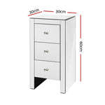 Bedside Table 3 Drawers Mirrored - Quenn Silver