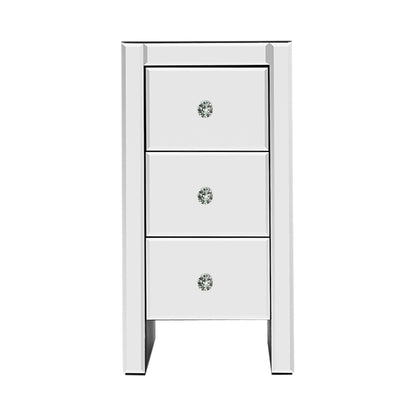 Bedside Table 3 Drawers Mirrored - Quenn Silver