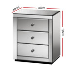 Bedside Table 3 Drawers Mirrored - Presia Grey