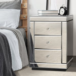 Mirrored Bedside Table with 3 Drawers Home Storage Cabiner Nightstand End Table