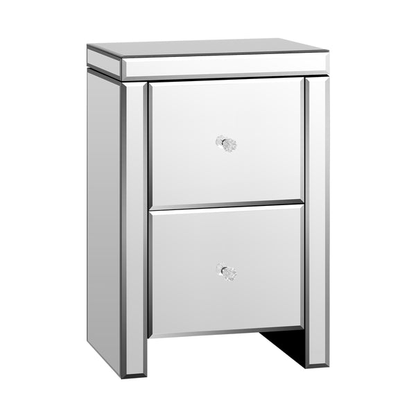  Mirrored Bedside Table with 2 Drawers Home Storage Cabiner Nightstand End Table