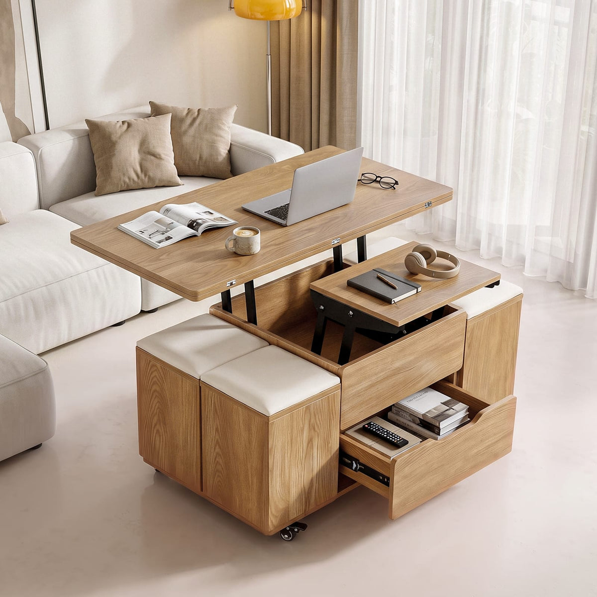 Lift Top Coffee Table With Storage 100x100cm