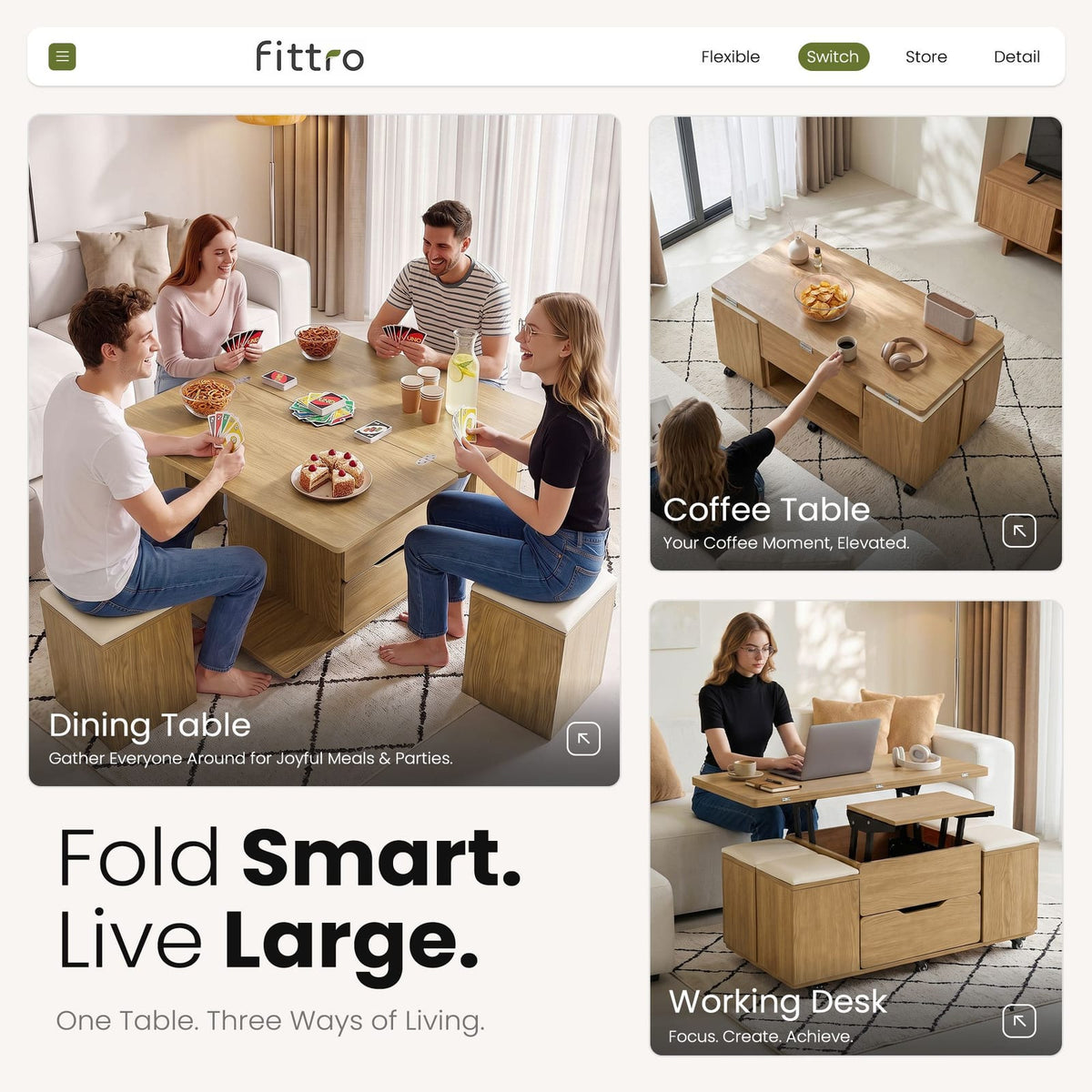 Lift Top Coffee Table With Storage 100x100cm