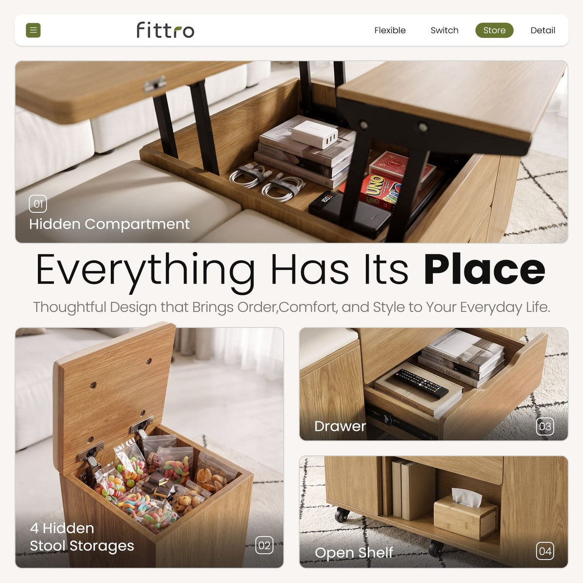Lift Top Coffee Table With Storage 100x100cm