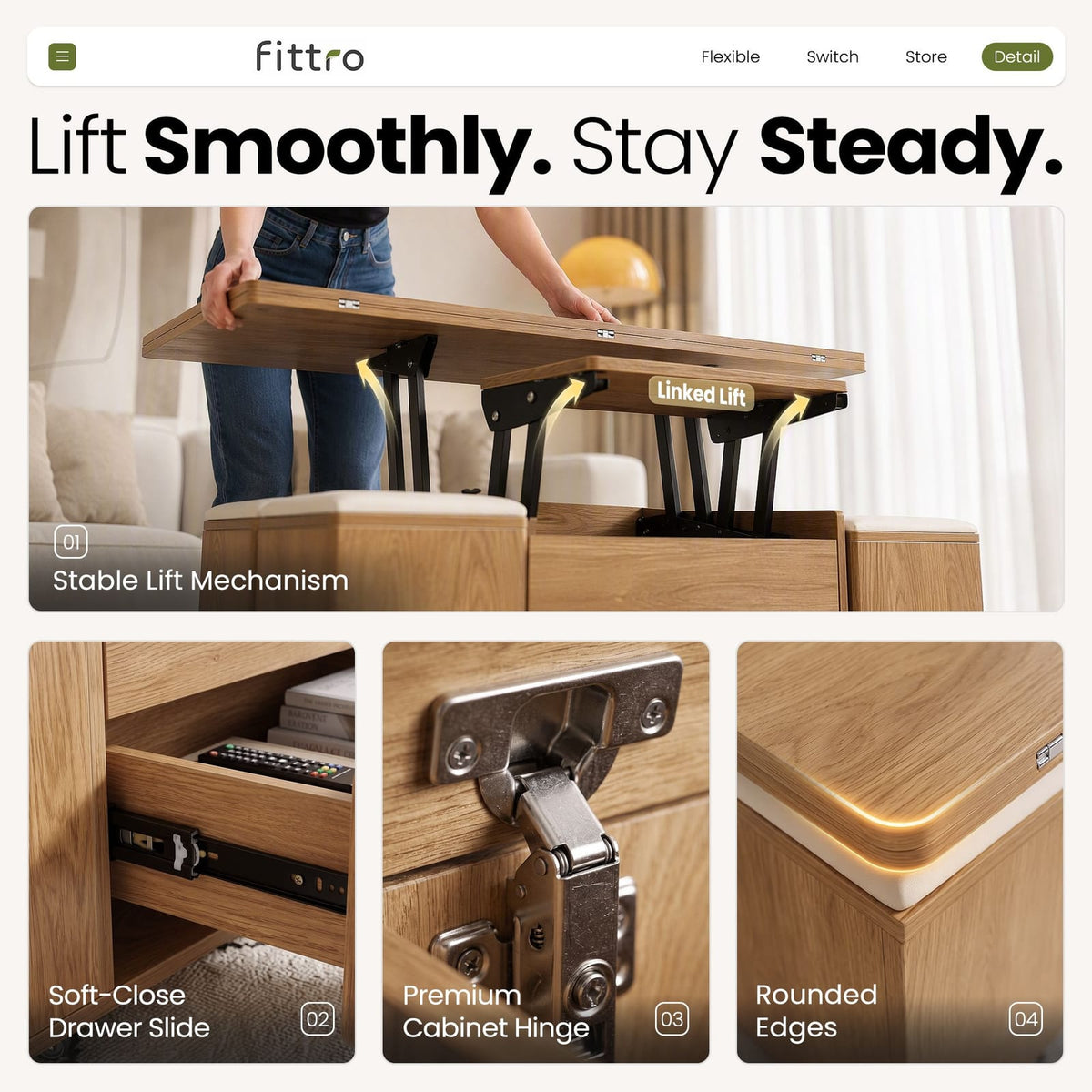 Lift Top Coffee Table With Storage 100x100cm