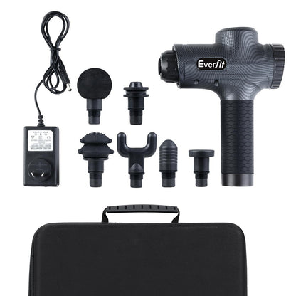 Massage Gun 30 Speed 6 Heads Vibration Muscle Massager Chargeable Grey