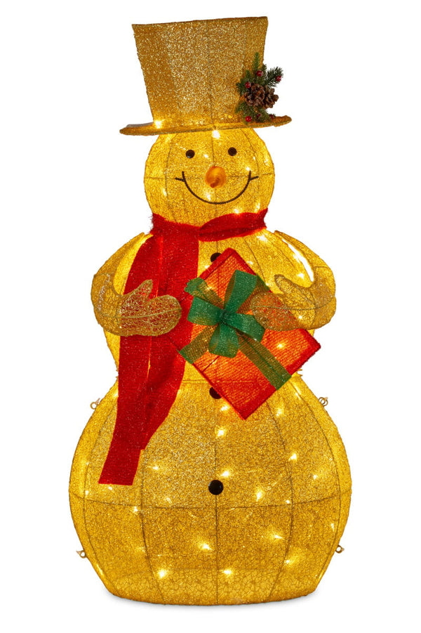  120cm Gold Outdoor Christmas Snowman with Lights