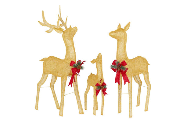  Set of 3 Gold Mesh Outdoor Christmas Display Reindeer with Lights