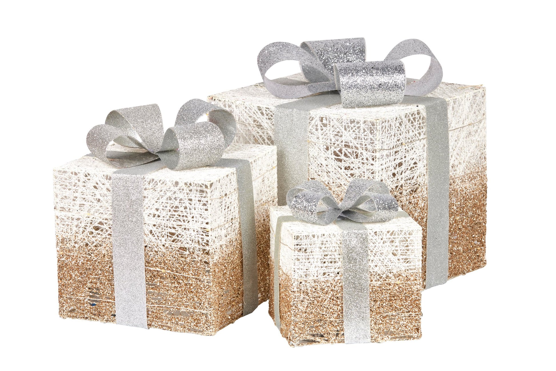 Christmas Present Display Set with Lights Champagne Finish