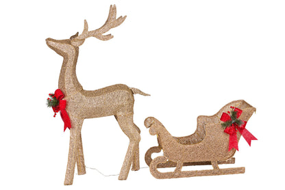 Christmas Sleigh & Reindeer Set with Lights  148cm