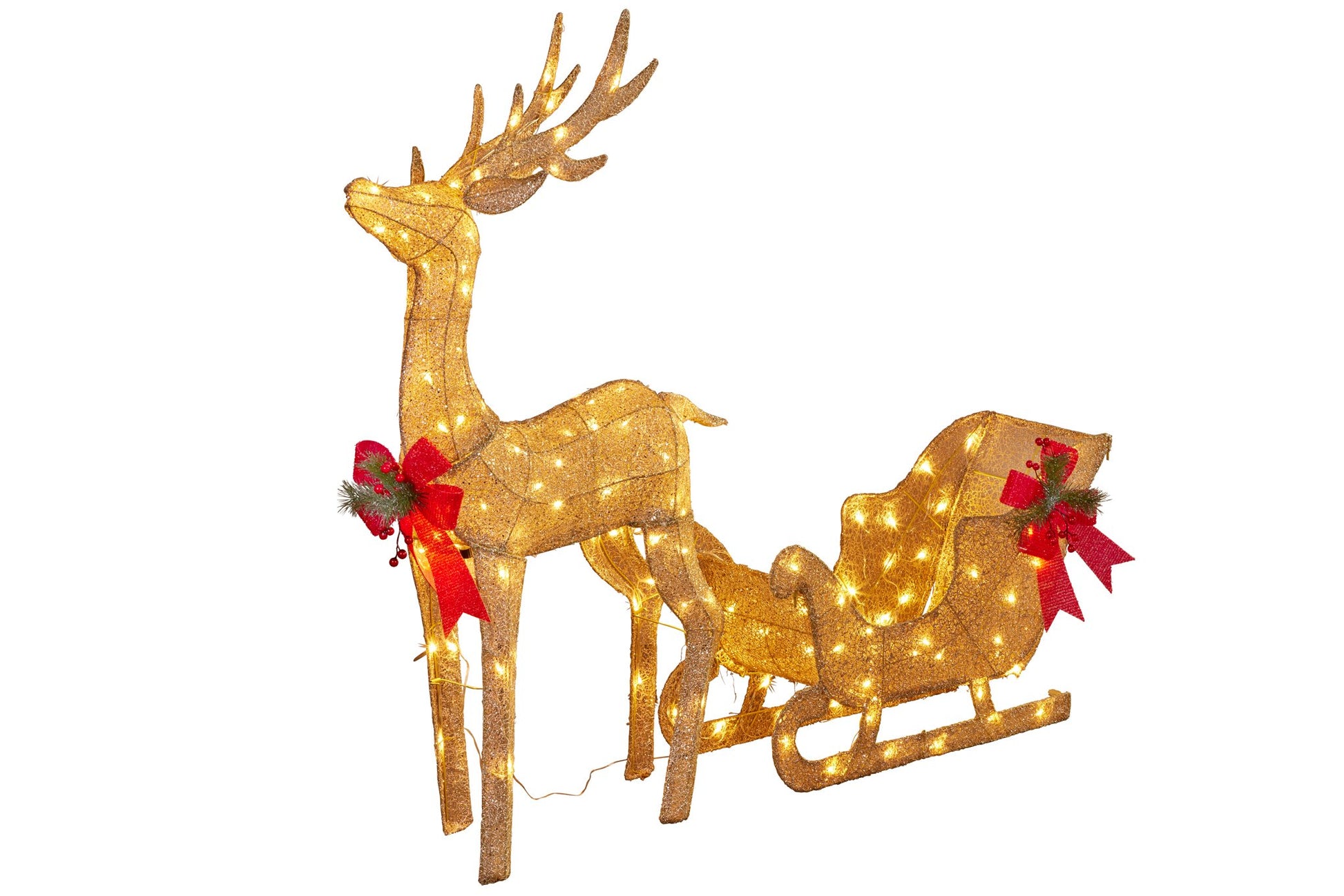 Christmas Sleigh & Reindeer Set with Lights  148cm