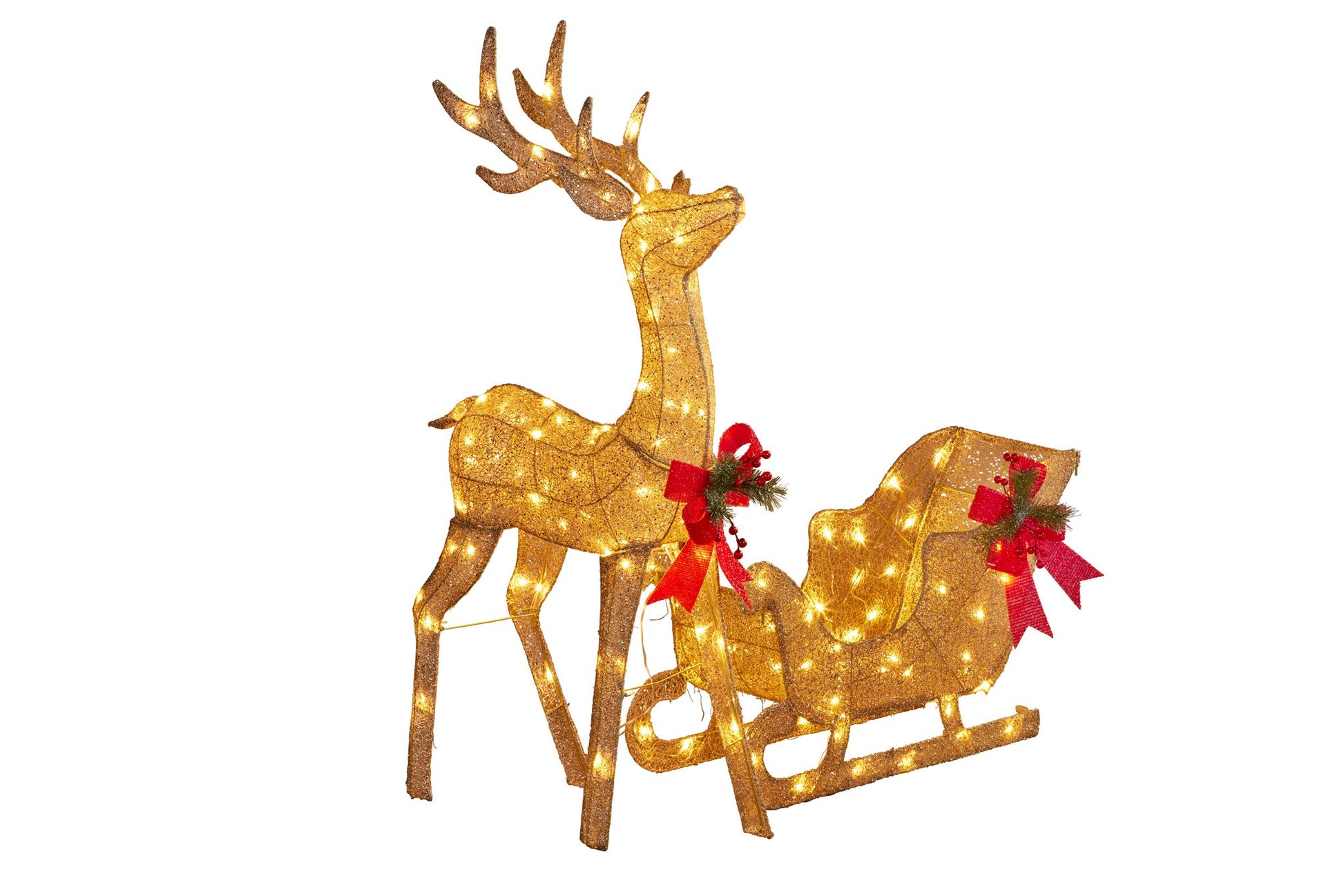 Christmas Sleigh & Reindeer Set with Lights  148cm