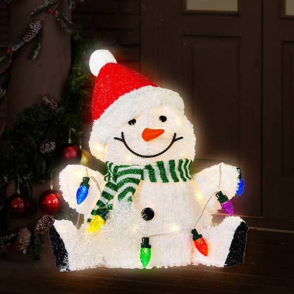  Sitting Christmas Snowman Display with Lights - 40cm