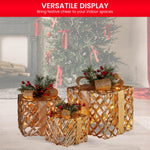 Set of 3 Christmas Gift Boxes Display With Lights in Champagne and Gold