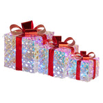 Set of 3 Christmas Gift Boxes Display With Lights in Clear Shimmer and Red